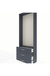 Arges Dolap Tek Raflı 3 Çekmeceli Tek Askılı 88x30x243 Antrasit-Antrasit