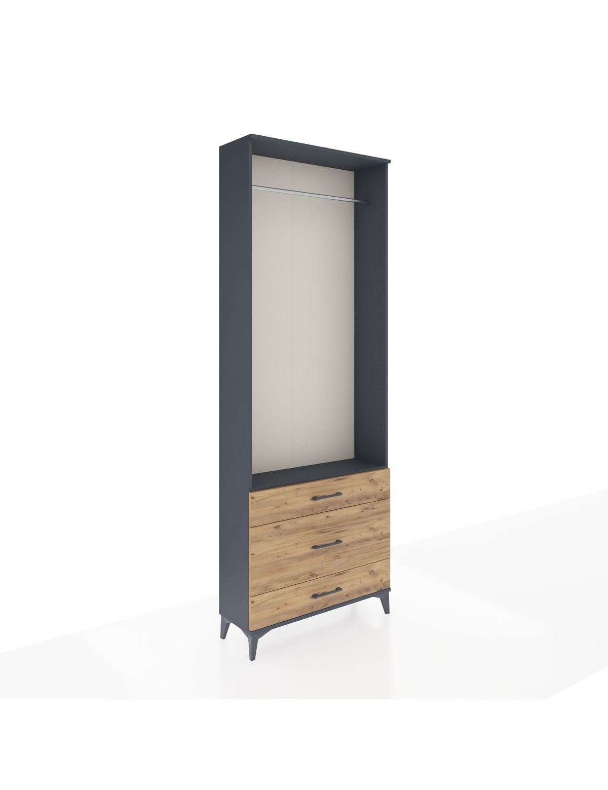 Arges Dolap Tek Raflı 3 Çekmeceli Tek Askılı 88x30x243 Antrasit-Çam