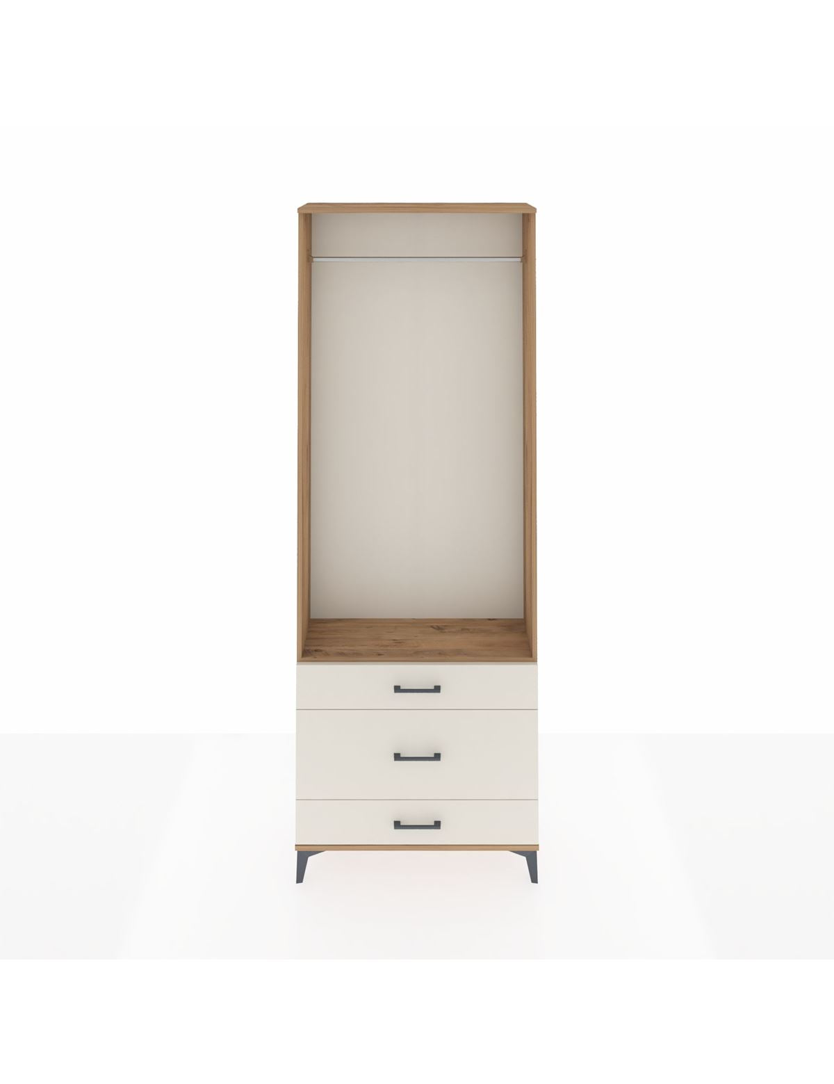 Arges Dolap Tek Raflı 3 Çekmeceli Tek Askılı 88x30x243 Çam-Aytaşı