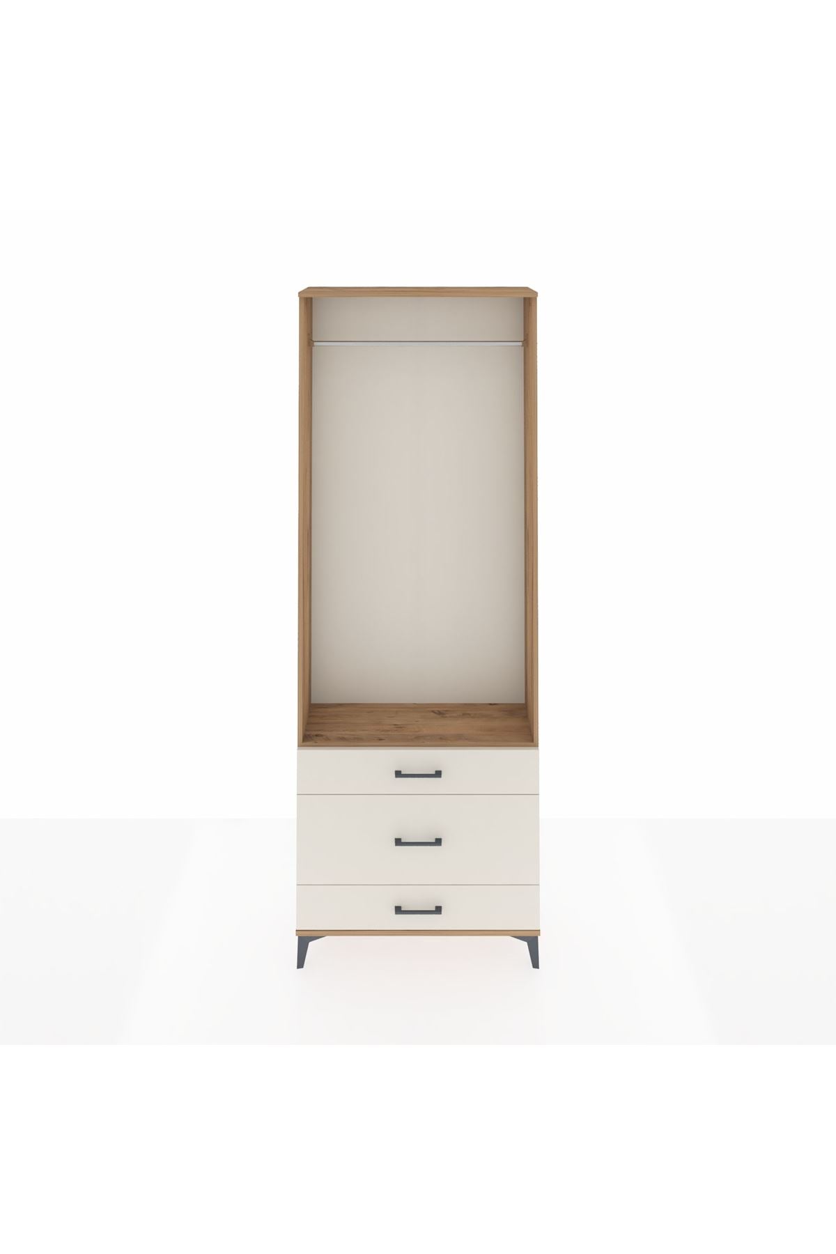 Arges Dolap Tek Raflı 3 Çekmeceli Tek Askılı 88x30x243 Çam-Aytaşı
