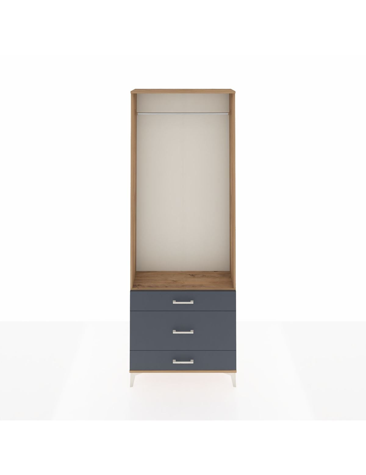 Arges Dolap Tek Raflı 3 Çekmeceli Tek Askılı 88x30x243 Çam-Antrasit