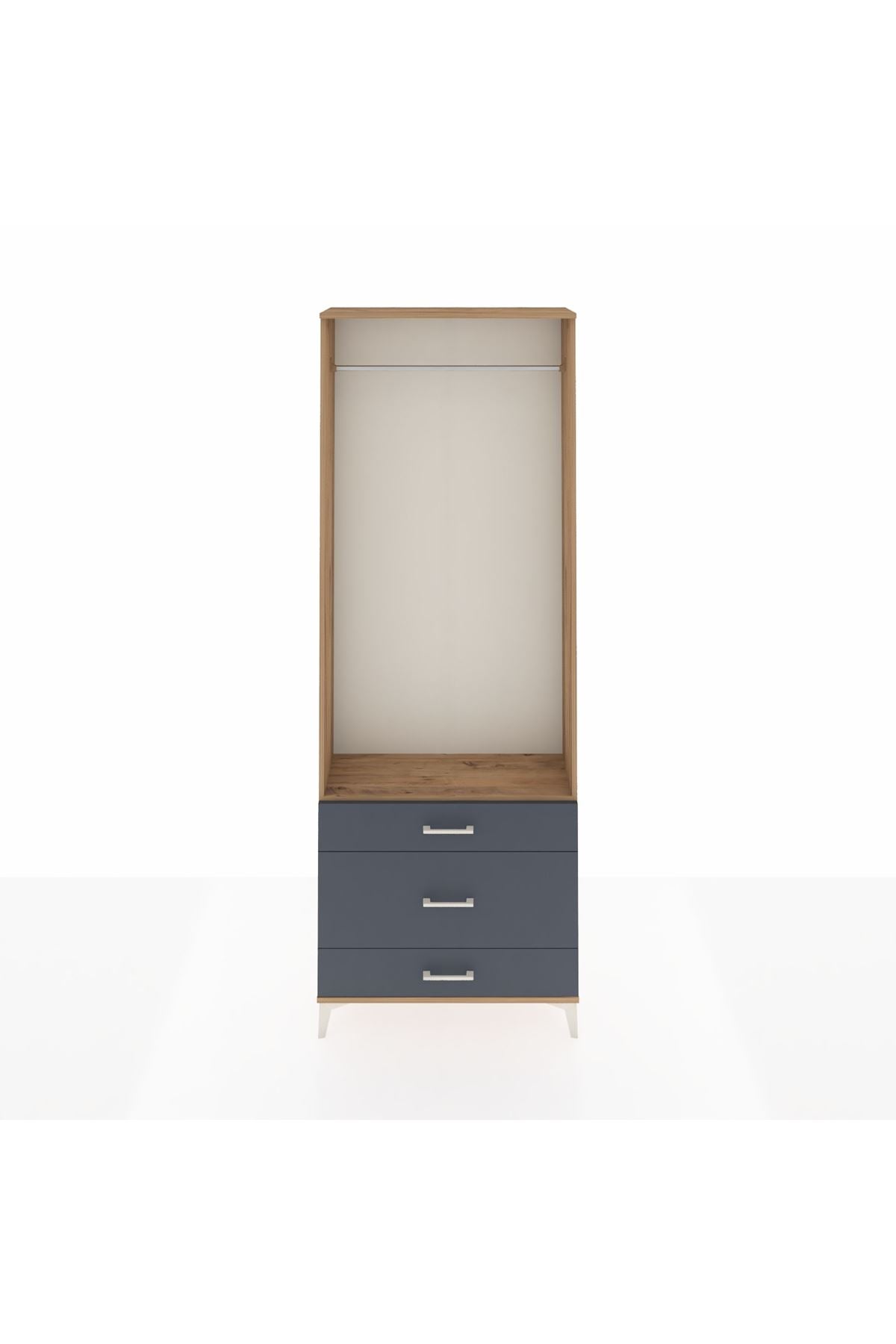 Arges Dolap Tek Raflı 3 Çekmeceli Tek Askılı 88x30x243 Çam-Antrasit