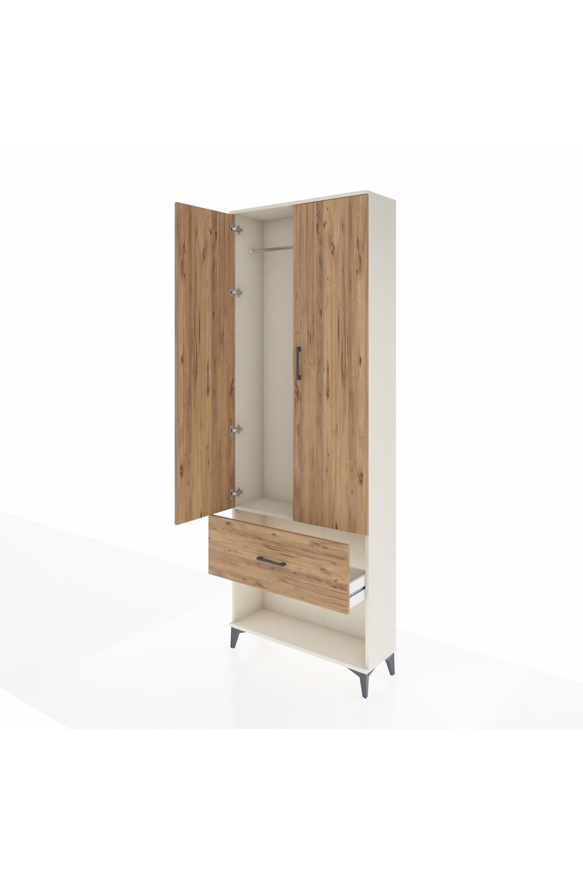 Arges Dolap Tek Raflı Tek Çekmeceli Tek Askılı 88x30x243 Aytaşı-Çam