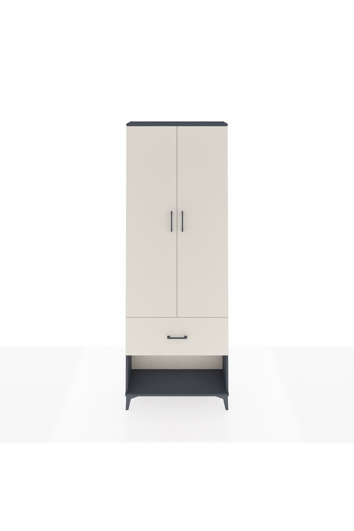 Arges Dolap Tek Raflı Tek Çekmeceli Tek Askılı 88x30x243 Antrasit-Aytaşı