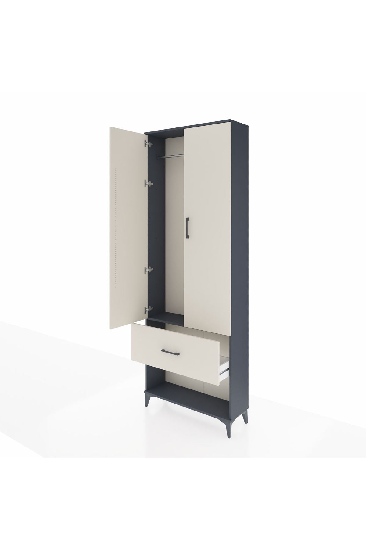 Arges Dolap Tek Raflı Tek Çekmeceli Tek Askılı 88x30x243 Antrasit-Aytaşı