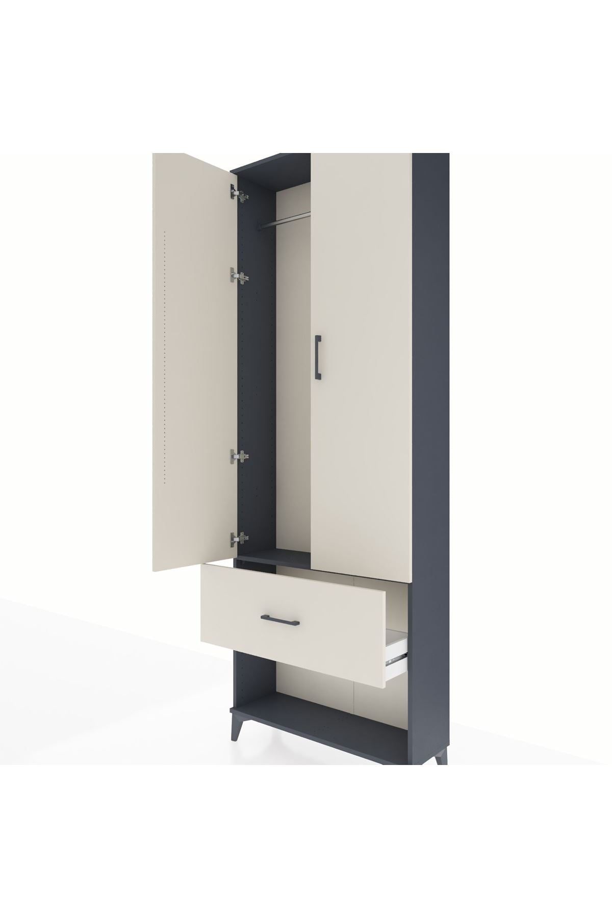 Arges Dolap Tek Raflı Tek Çekmeceli Tek Askılı 88x30x243 Antrasit-Aytaşı