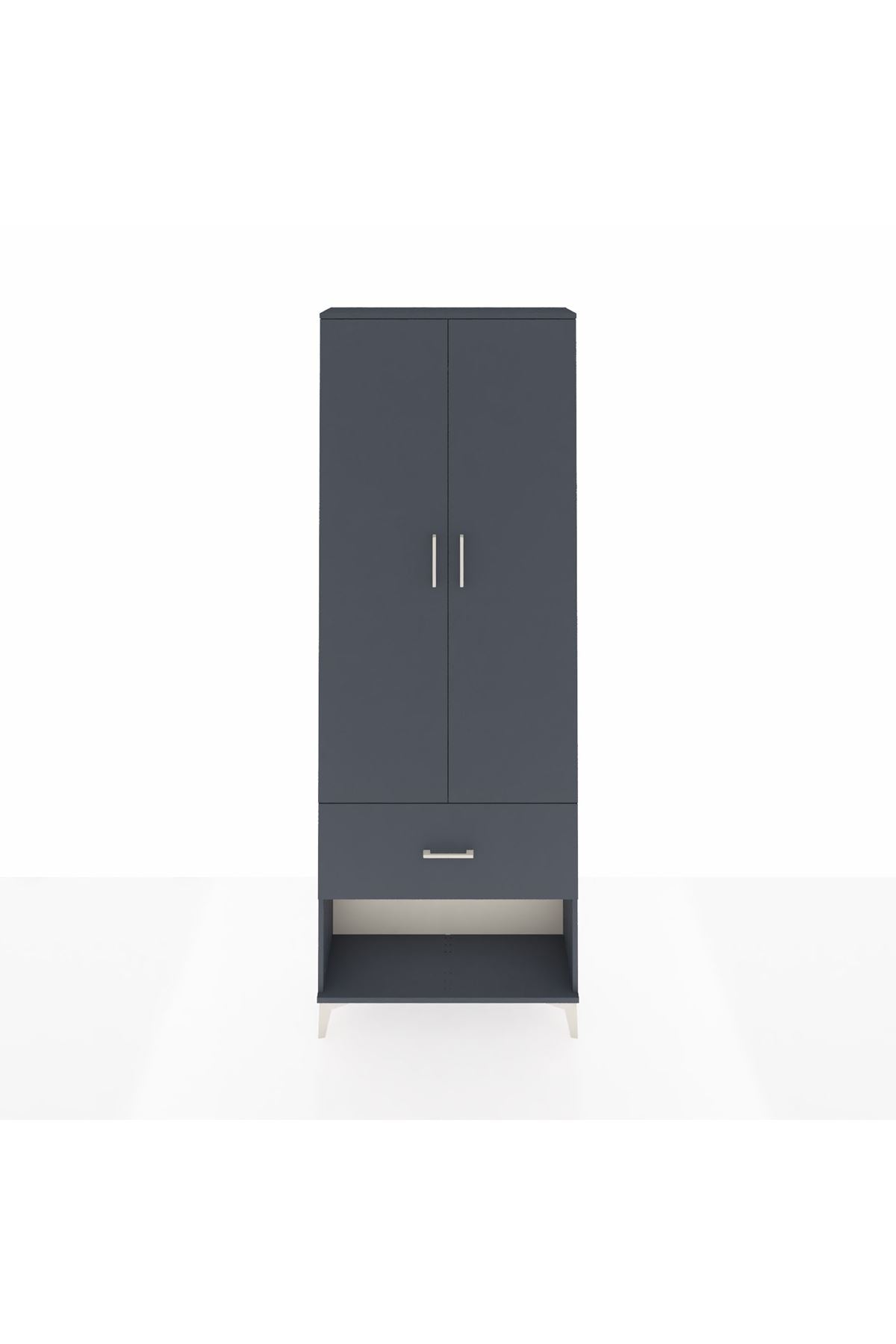 Arges Dolap Tek Raflı Tek Çekmeceli Tek Askılı 88x30x243 Antrasit-Antrasit