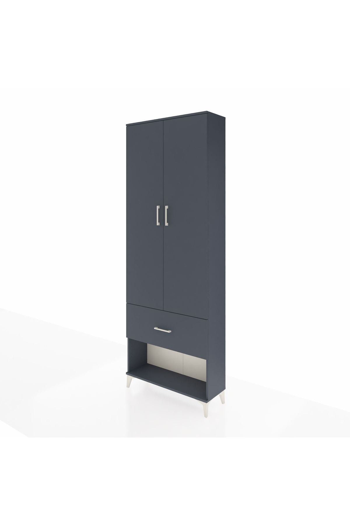 Arges Dolap Tek Raflı Tek Çekmeceli Tek Askılı 88x30x243 Antrasit-Antrasit