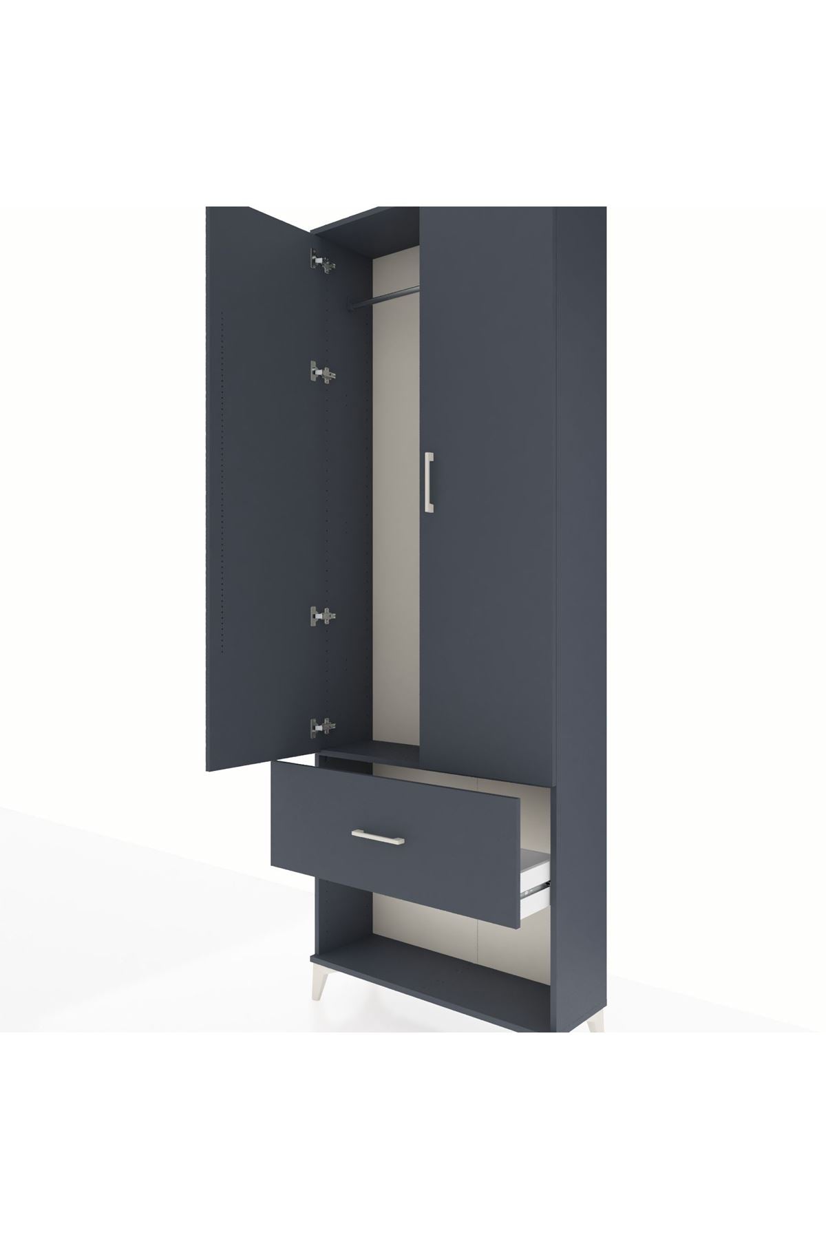 Arges Dolap Tek Raflı Tek Çekmeceli Tek Askılı 88x30x243 Antrasit-Antrasit