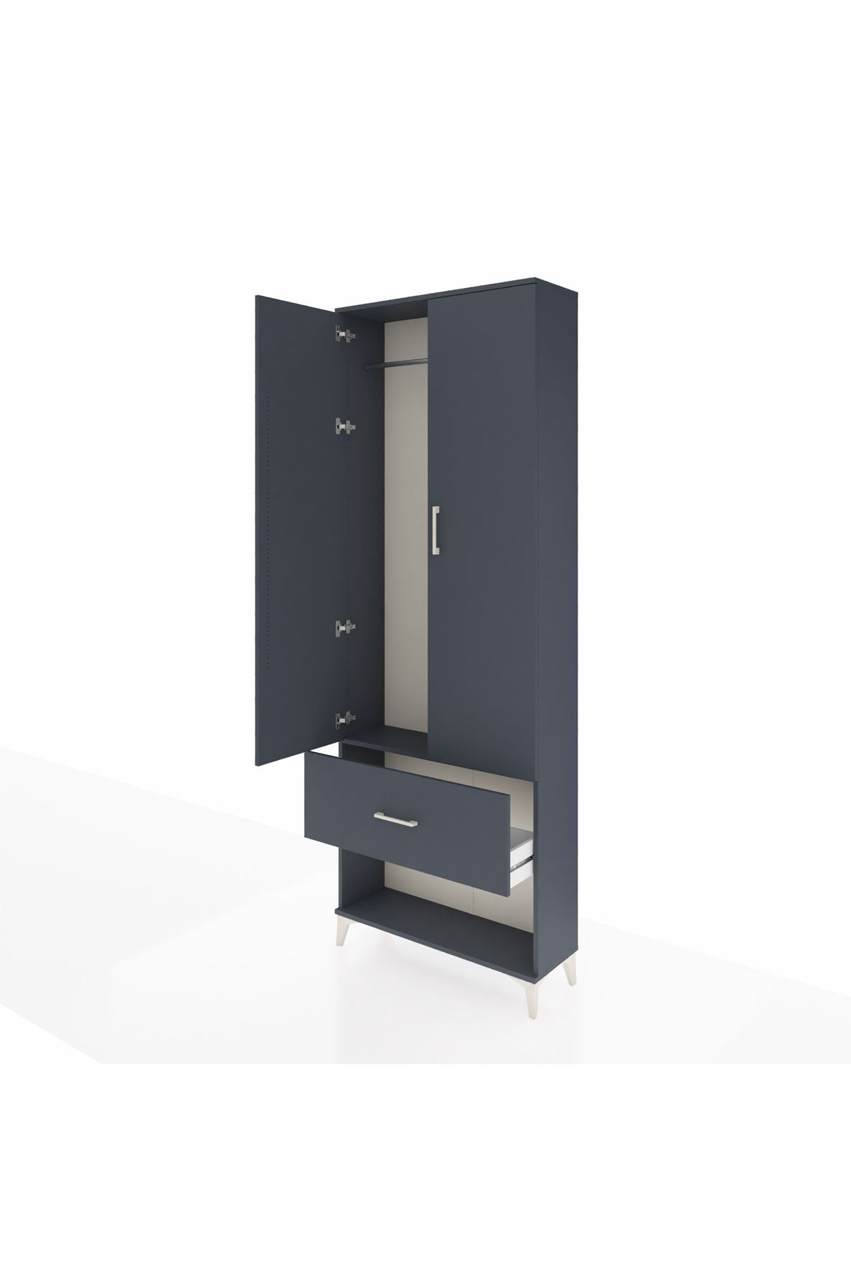 Arges Dolap Tek Raflı Tek Çekmeceli Tek Askılı 88x30x243 Antrasit-Antrasit