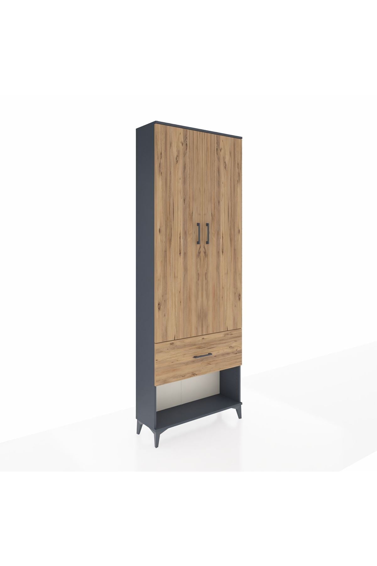 Arges Dolap Tek Raflı Tek Çekmeceli Tek Askılı 88x30x243 Antrasit-Çam