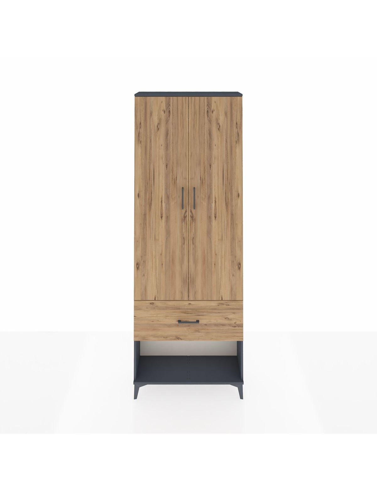 Arges Dolap Tek Raflı Tek Çekmeceli Tek Askılı 88x30x243 Antrasit-Çam