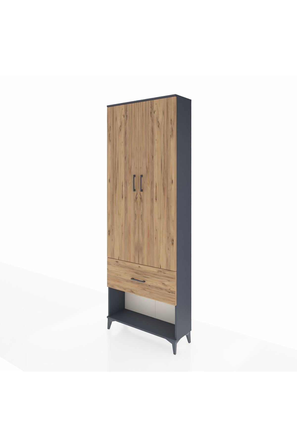 Arges Dolap Tek Raflı Tek Çekmeceli Tek Askılı 88x30x243 Antrasit-Çam