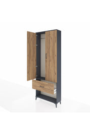 Arges Dolap Tek Raflı Tek Çekmeceli Tek Askılı 88x30x243 Antrasit-Çam