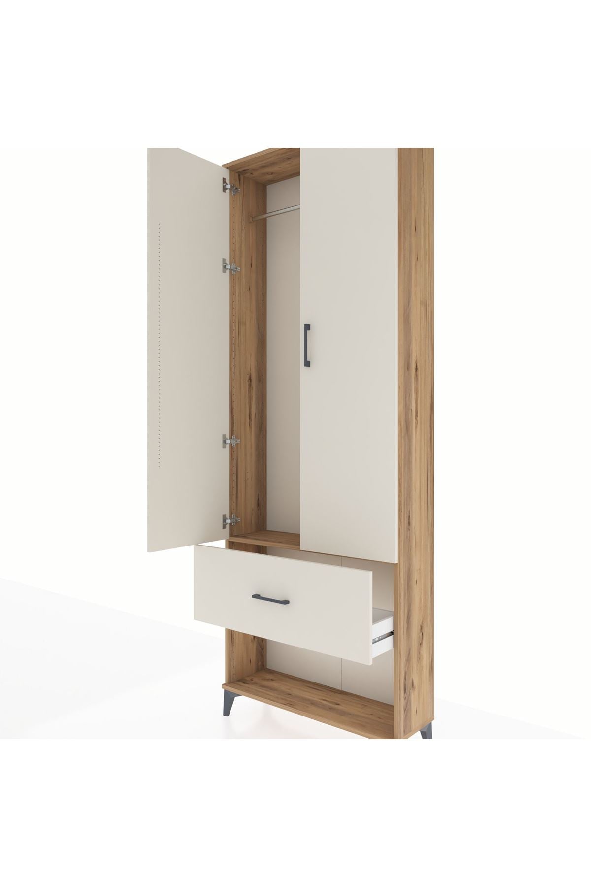 Arges Dolap Tek Raflı Tek Çekmeceli Tek Askılı 88x30x243 Çam-Aytaşı