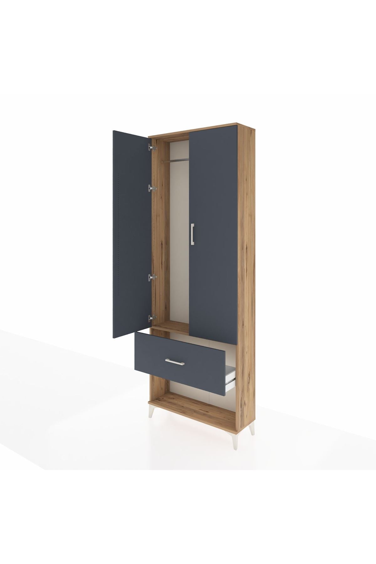 Arges Dolap Tek Raflı Tek Çekmeceli Tek Askılı 88x30x243 Çam-Antrasit