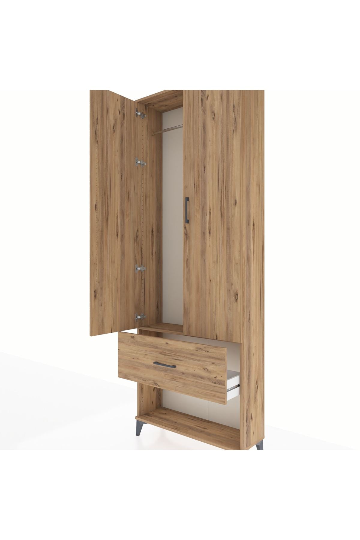 Arges Dolap Tek Raflı Tek Çekmeceli Tek Askılı 88x30x243 Çam-Çam