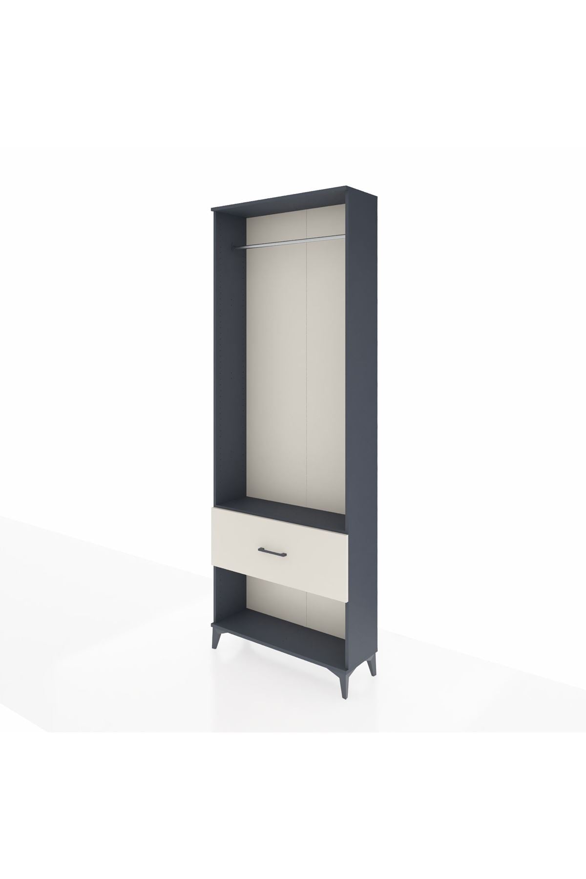 Arges Dolap Tek Raflı Tek Çekmeceli Tek Askılı 88x30x243 Antrasit-Aytaşı