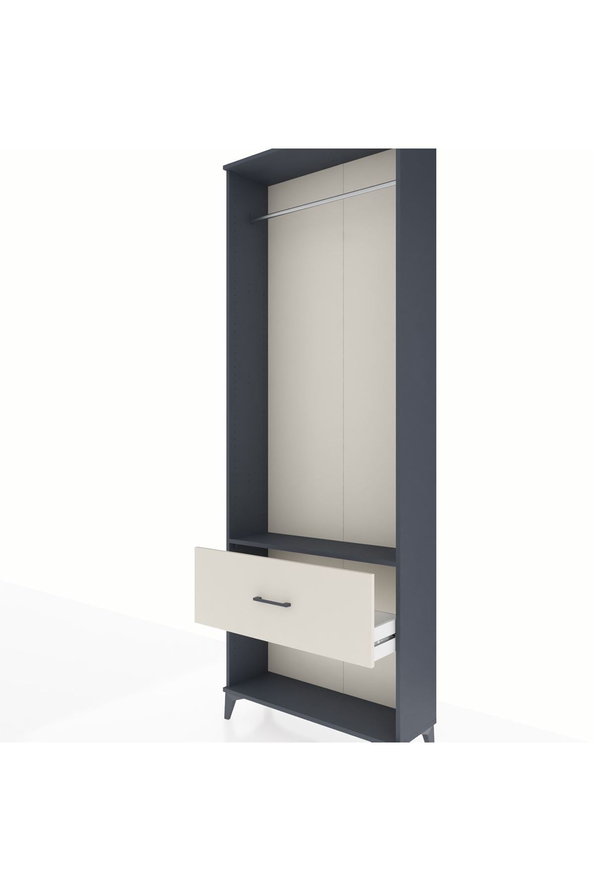 Arges Dolap Tek Raflı Tek Çekmeceli Tek Askılı 88x30x243 Antrasit-Aytaşı