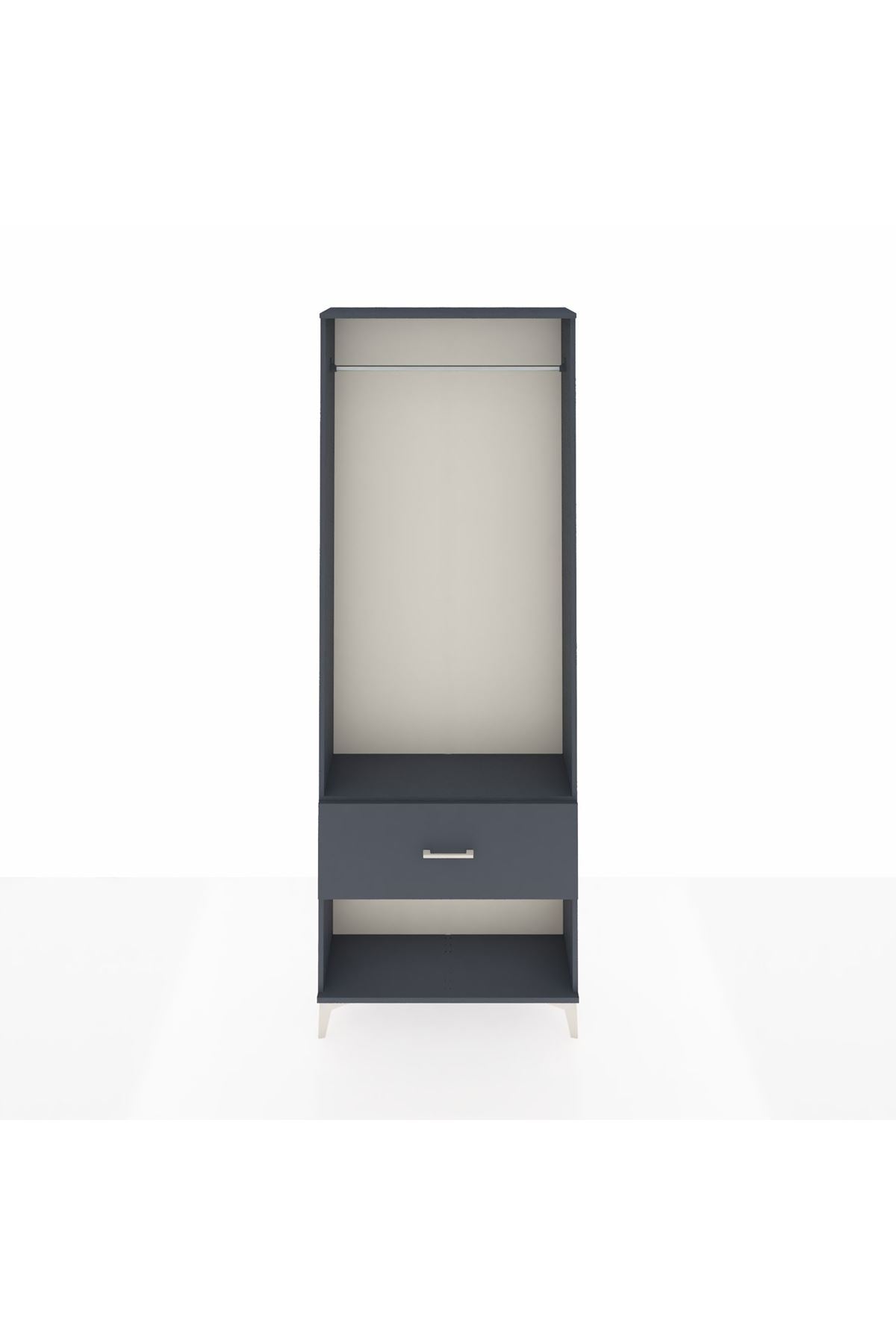 Arges Dolap Tek Raflı Tek Çekmeceli Tek Askılı 88x30x243 Antrasit-Antrasit