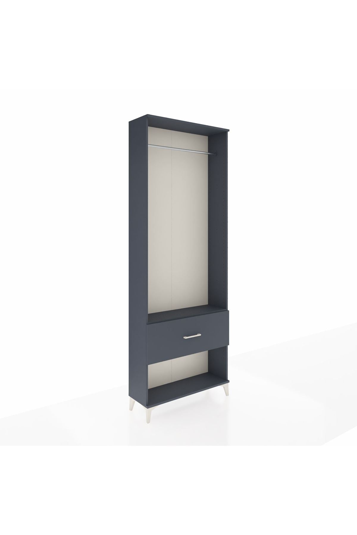 Arges Dolap Tek Raflı Tek Çekmeceli Tek Askılı 88x30x243 Antrasit-Antrasit