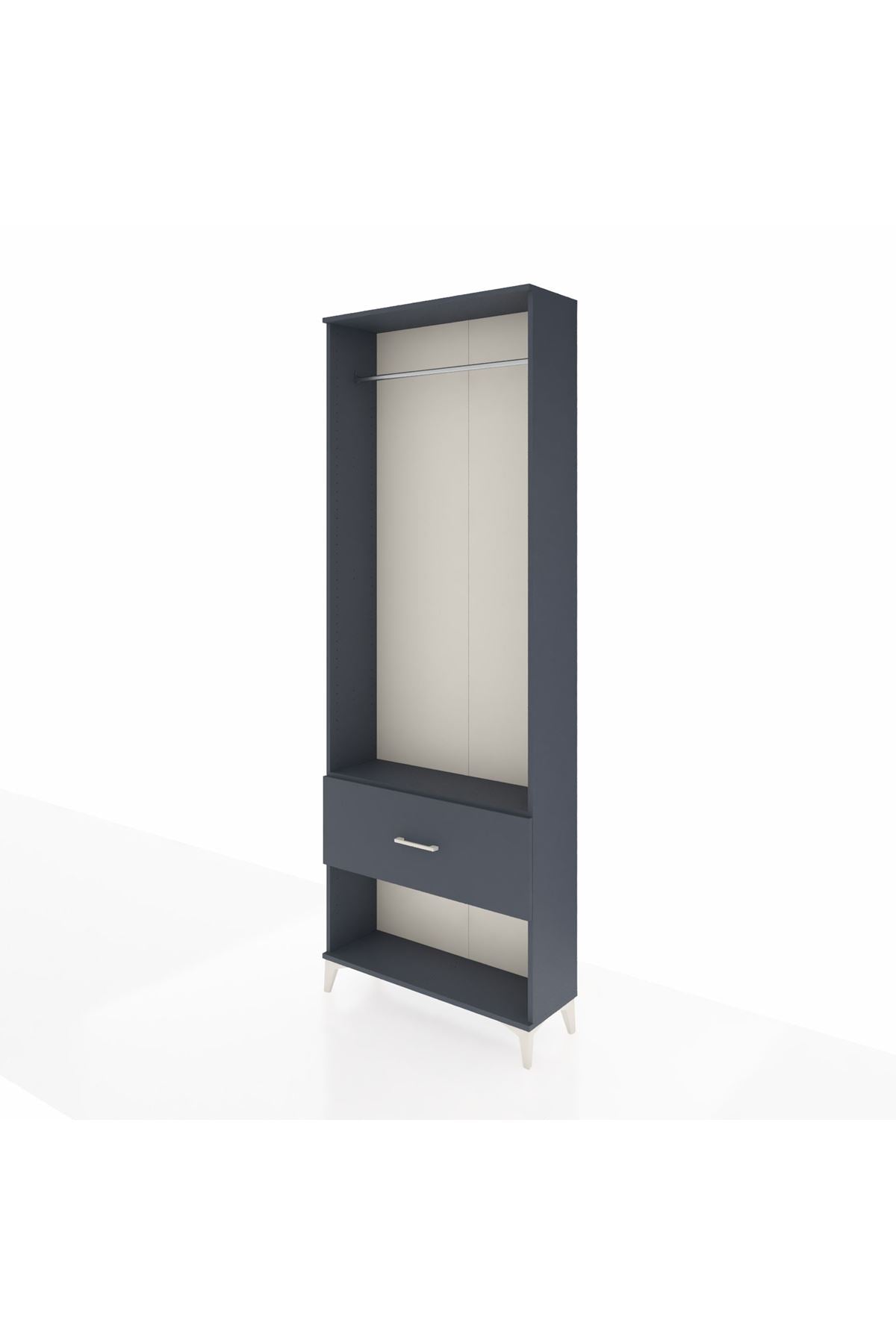 Arges Dolap Tek Raflı Tek Çekmeceli Tek Askılı 88x30x243 Antrasit-Antrasit