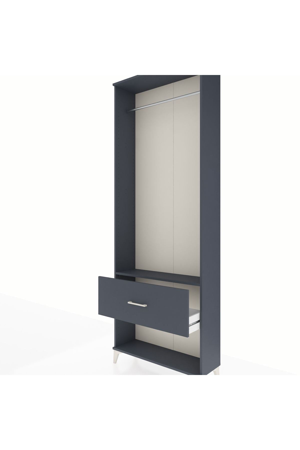 Arges Dolap Tek Raflı Tek Çekmeceli Tek Askılı 88x30x243 Antrasit-Antrasit