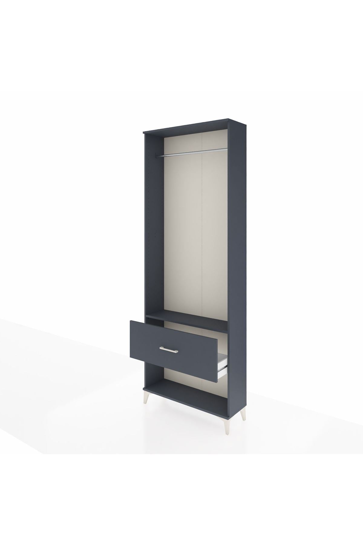 Arges Dolap Tek Raflı Tek Çekmeceli Tek Askılı 88x30x243 Antrasit-Antrasit