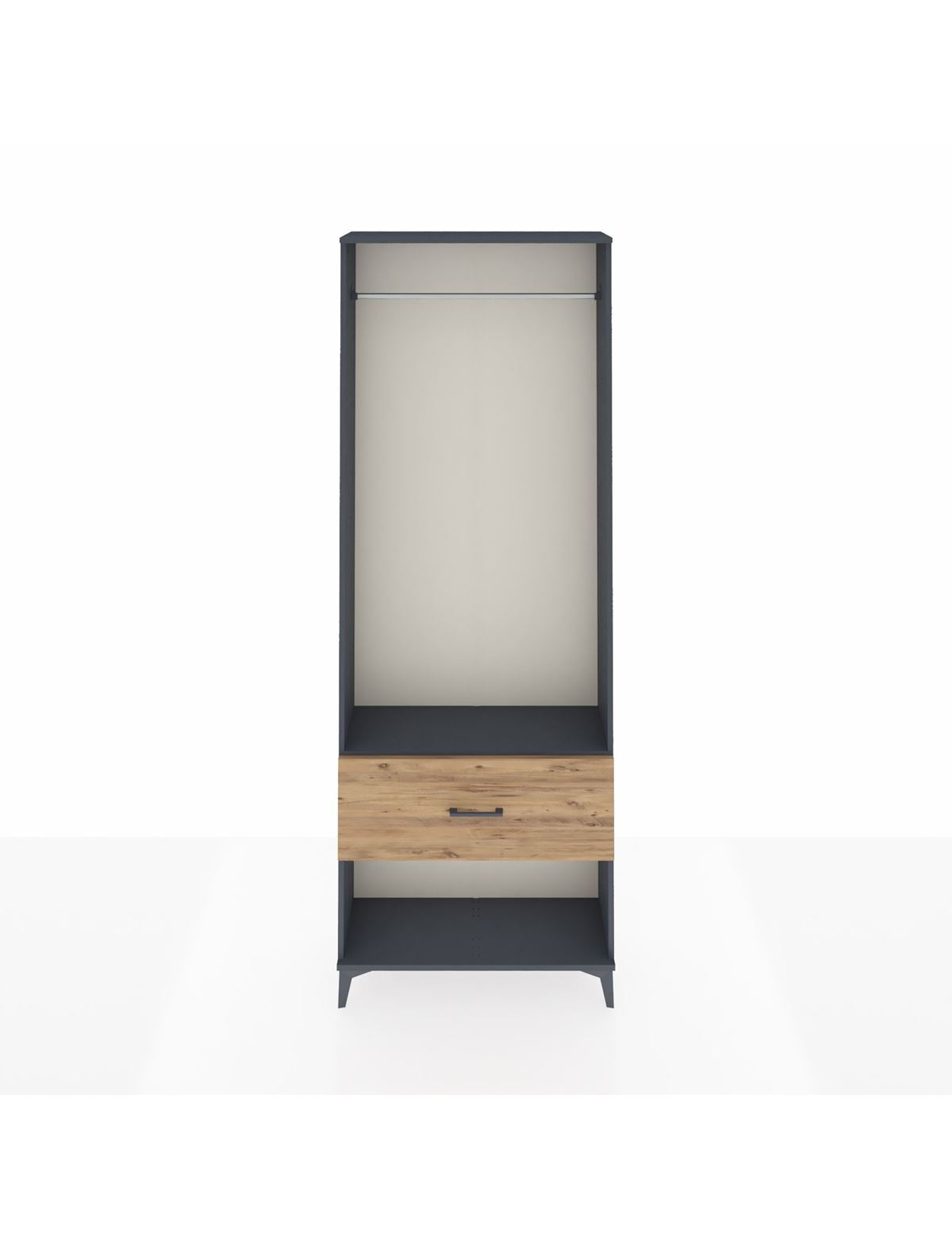 Arges Dolap Tek Raflı Tek Çekmeceli Tek Askılı 88x30x243 Antrasit-Çam
