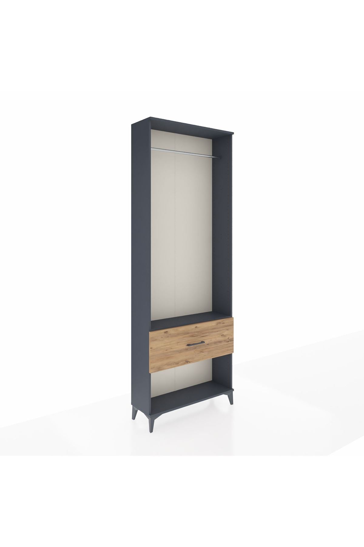 Arges Dolap Tek Raflı Tek Çekmeceli Tek Askılı 88x30x243 Antrasit-Çam