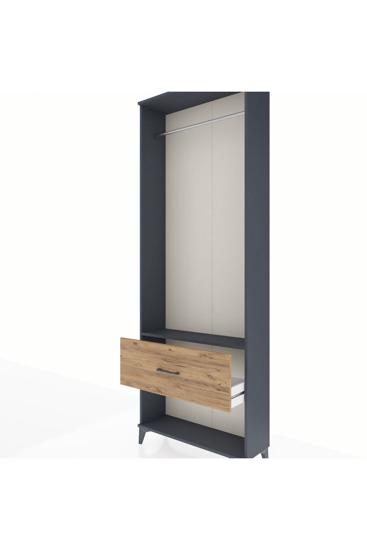 Arges Dolap Tek Raflı Tek Çekmeceli Tek Askılı 88x30x243 Antrasit-Çam
