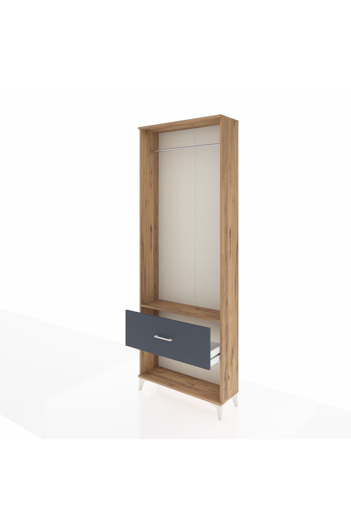 Arges Dolap Tek Raflı Tek Çekmeceli Tek Askılı 88x30x243 Çam-Antrasit