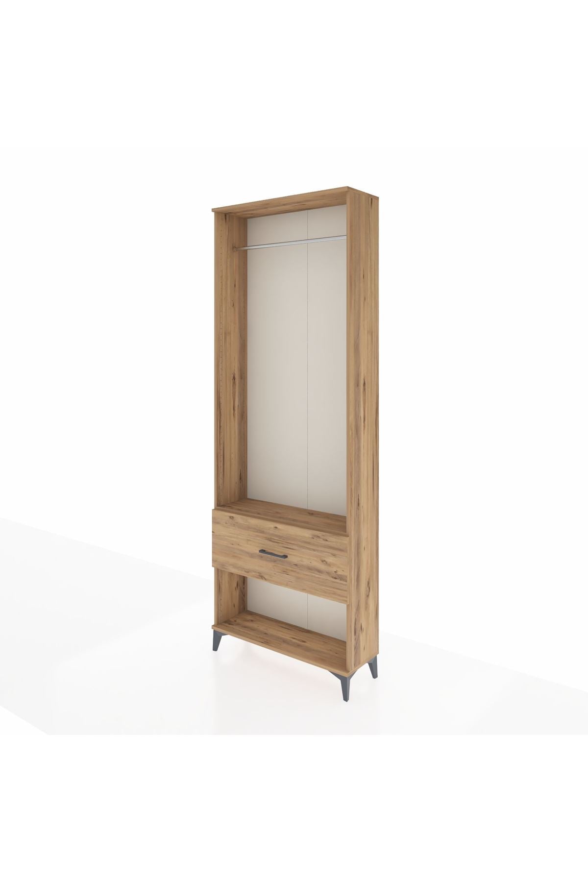 Arges Dolap Tek Raflı Tek Çekmeceli Tek Askılı 88x30x243 Çam-Çam