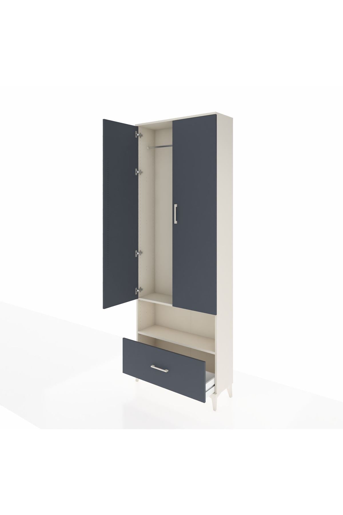 Arges Dolap 2 Raflı Tek Çekmeceli Tek Askılı 88x30x243 Aytaşı-Antrasit