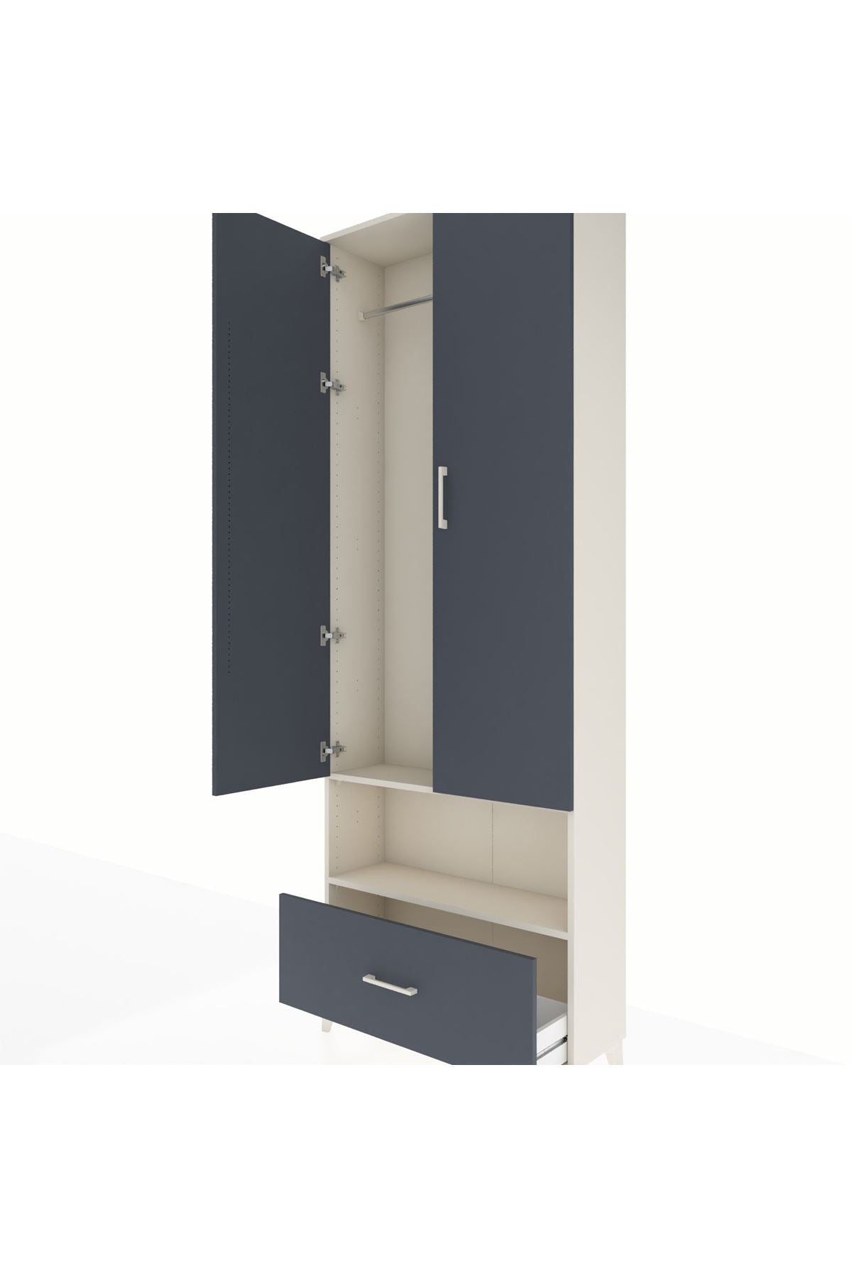 Arges Dolap 2 Raflı Tek Çekmeceli Tek Askılı 88x30x243 Aytaşı-Antrasit