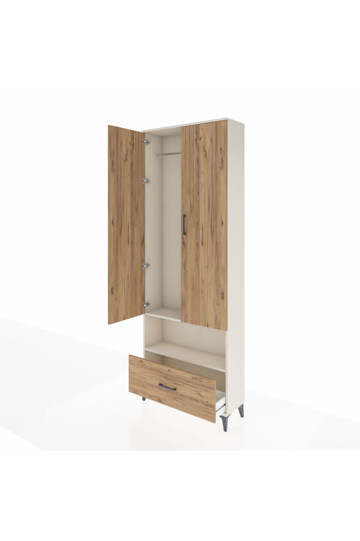 Arges Dolap 2 Raflı Tek Çekmeceli Tek Askılı 88x30x243 Aytaşı-Çam