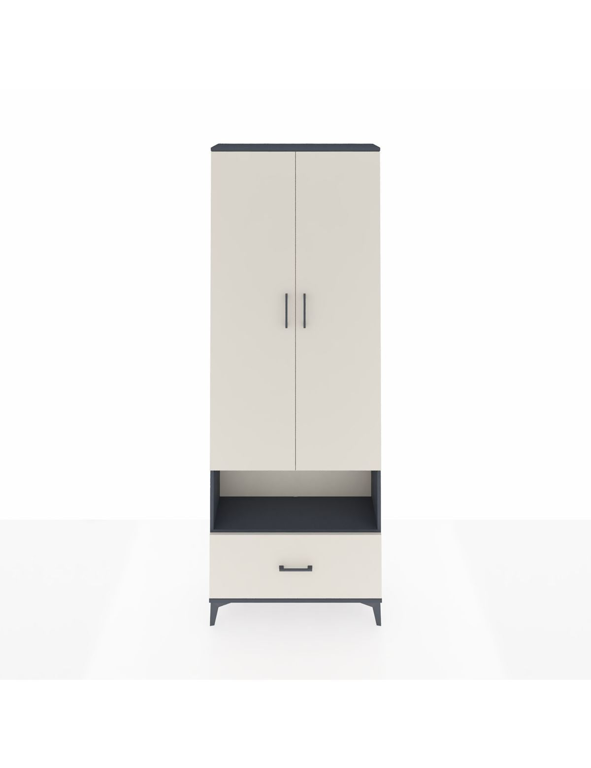 Arges Dolap 2 Raflı Tek Çekmeceli Tek Askılı 88x30x243 Antrasit-Aytaşı