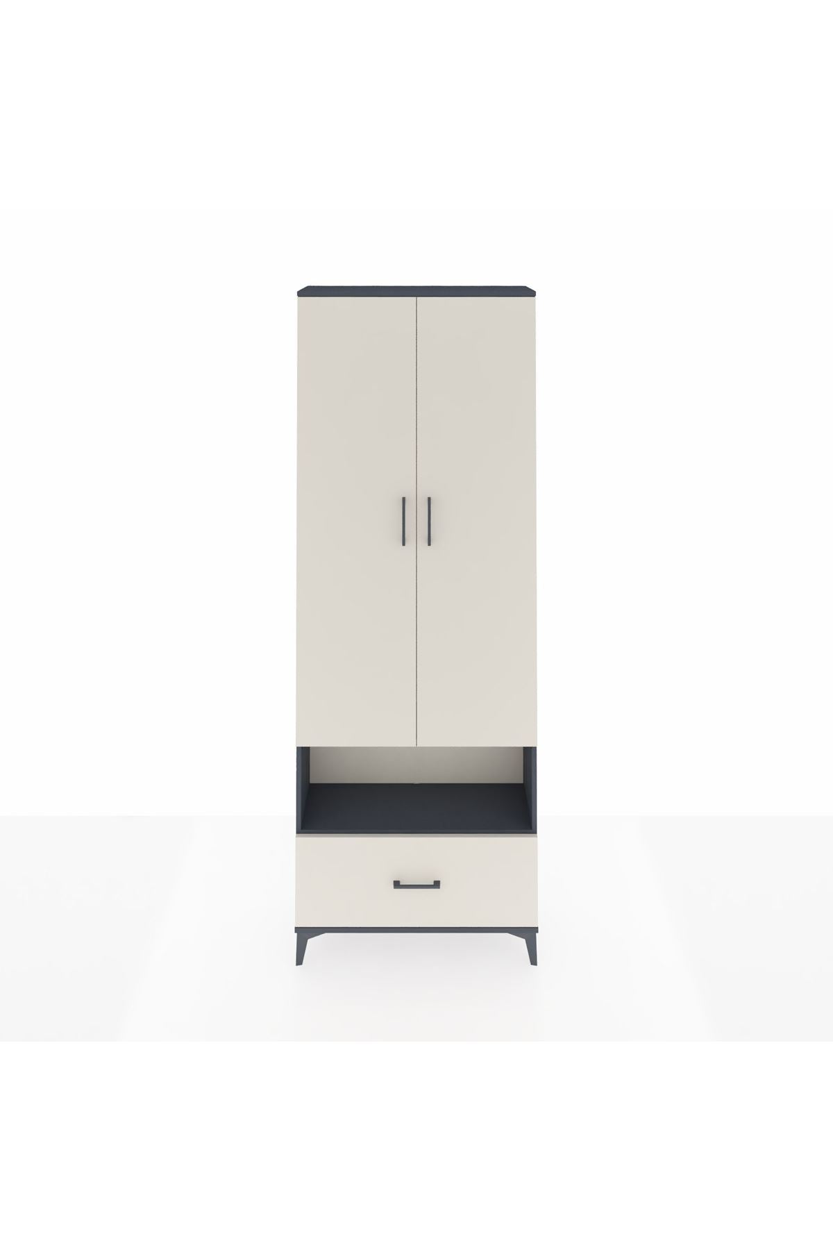 Arges Dolap 2 Raflı Tek Çekmeceli Tek Askılı 88x30x243 Antrasit-Aytaşı