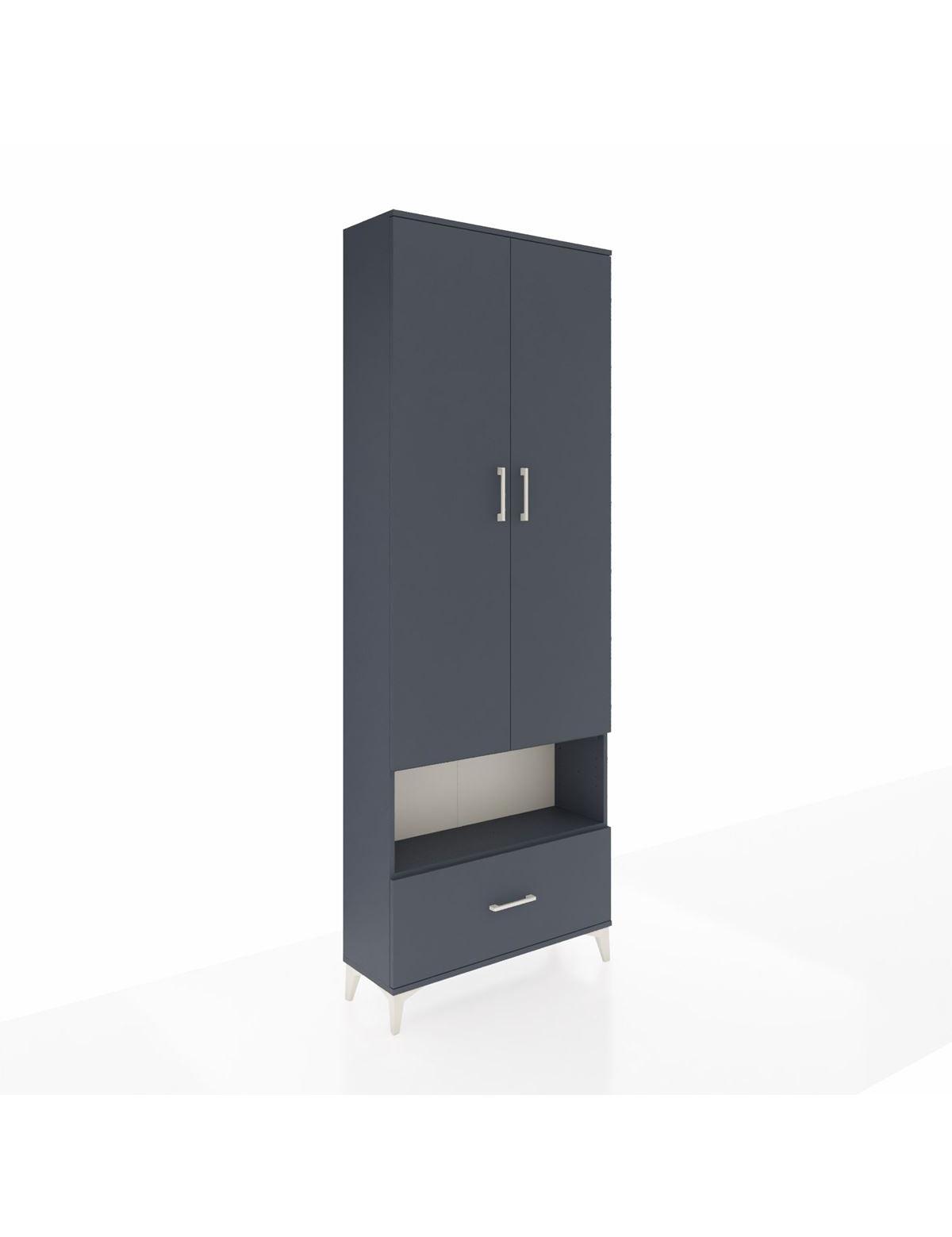 Arges Dolap 2 Raflı Tek Çekmeceli Tek Askılı 88x30x243 Antrasit-Antrasit