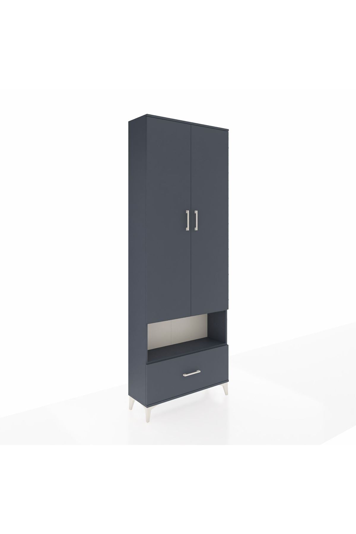 Arges Dolap 2 Raflı Tek Çekmeceli Tek Askılı 88x30x243 Antrasit-Antrasit