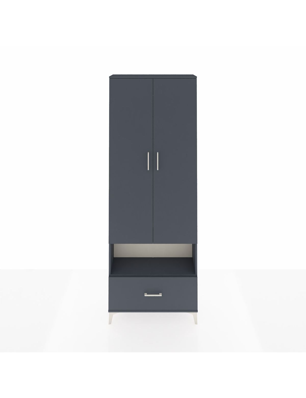 Arges Dolap 2 Raflı Tek Çekmeceli Tek Askılı 88x30x243 Antrasit-Antrasit