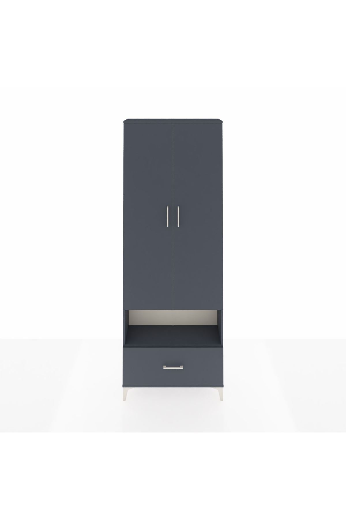 Arges Dolap 2 Raflı Tek Çekmeceli Tek Askılı 88x30x243 Antrasit-Antrasit