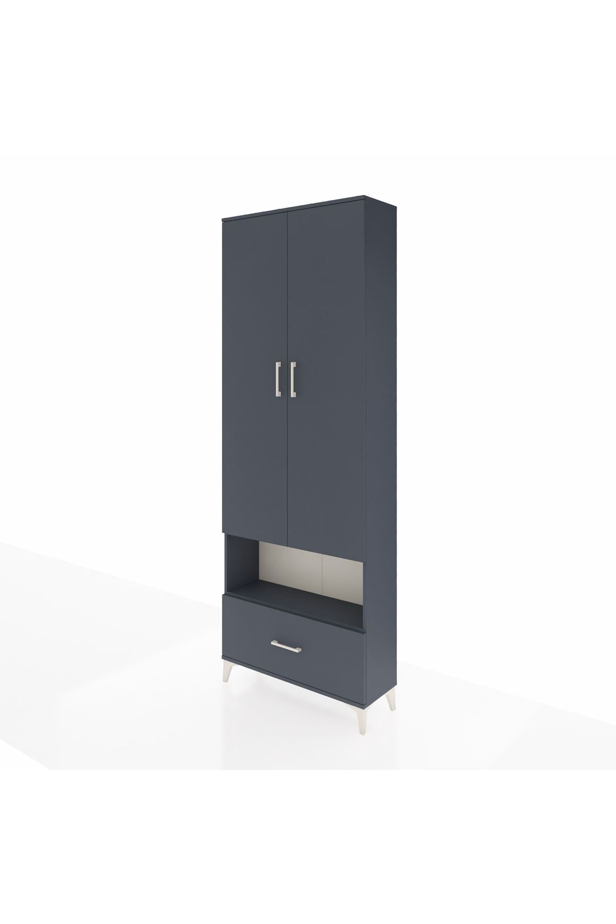 Arges Dolap 2 Raflı Tek Çekmeceli Tek Askılı 88x30x243 Antrasit-Antrasit