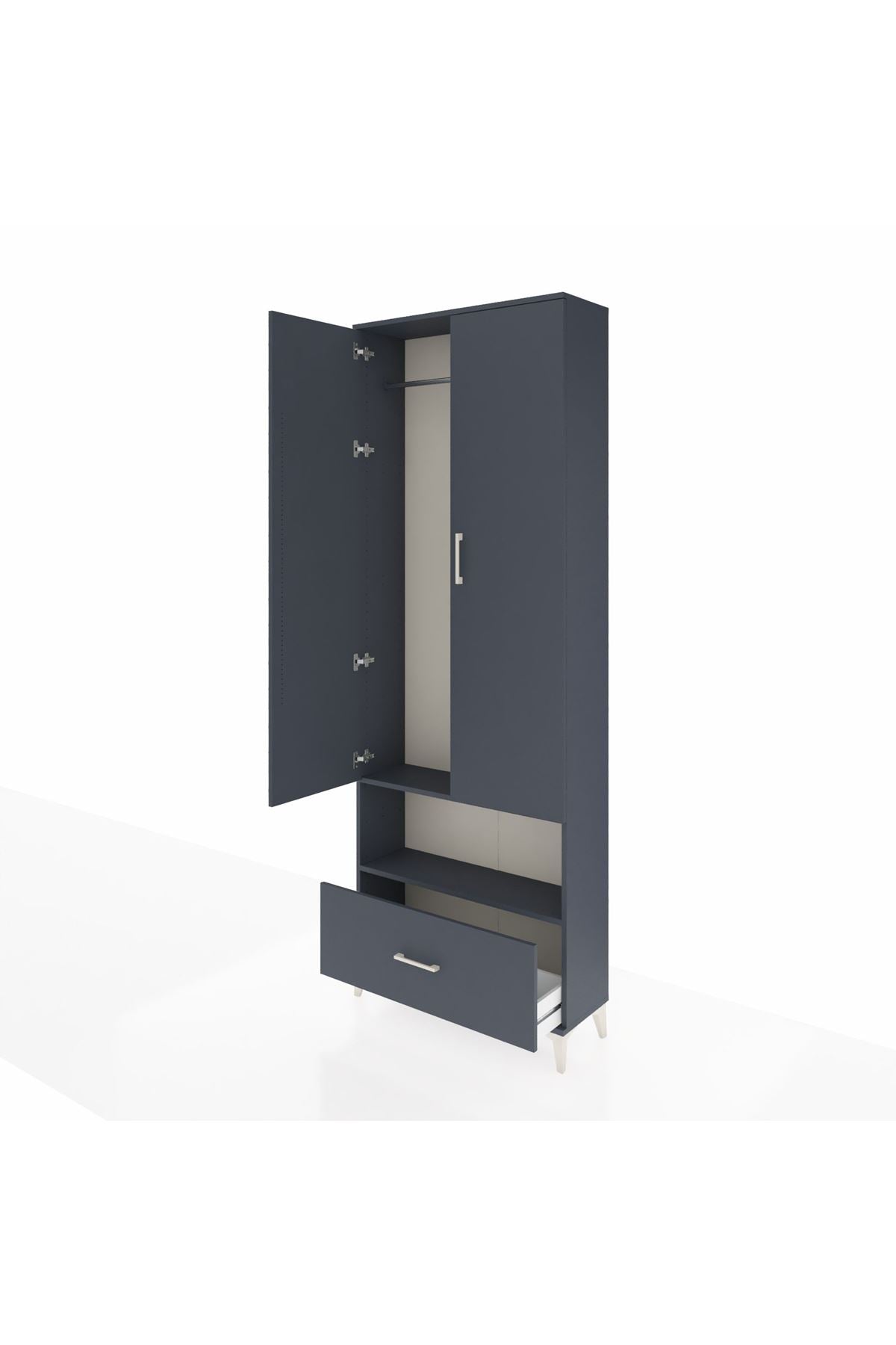 Arges Dolap 2 Raflı Tek Çekmeceli Tek Askılı 88x30x243 Antrasit-Antrasit