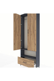 Arges Dolap 2 Raflı Tek Çekmeceli Tek Askılı 88x30x243 Antrasit-Çam