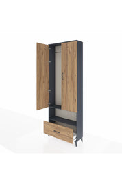 Arges Dolap 2 Raflı Tek Çekmeceli Tek Askılı 88x30x243 Antrasit-Çam