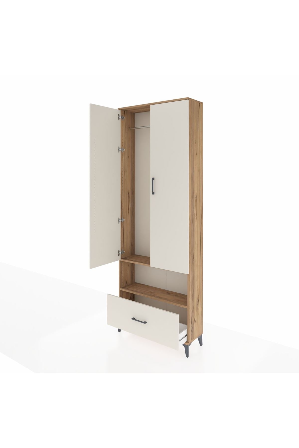 Arges Dolap 2 Raflı Tek Çekmeceli Tek Askılı 88x30x243 Çam-Aytaşı