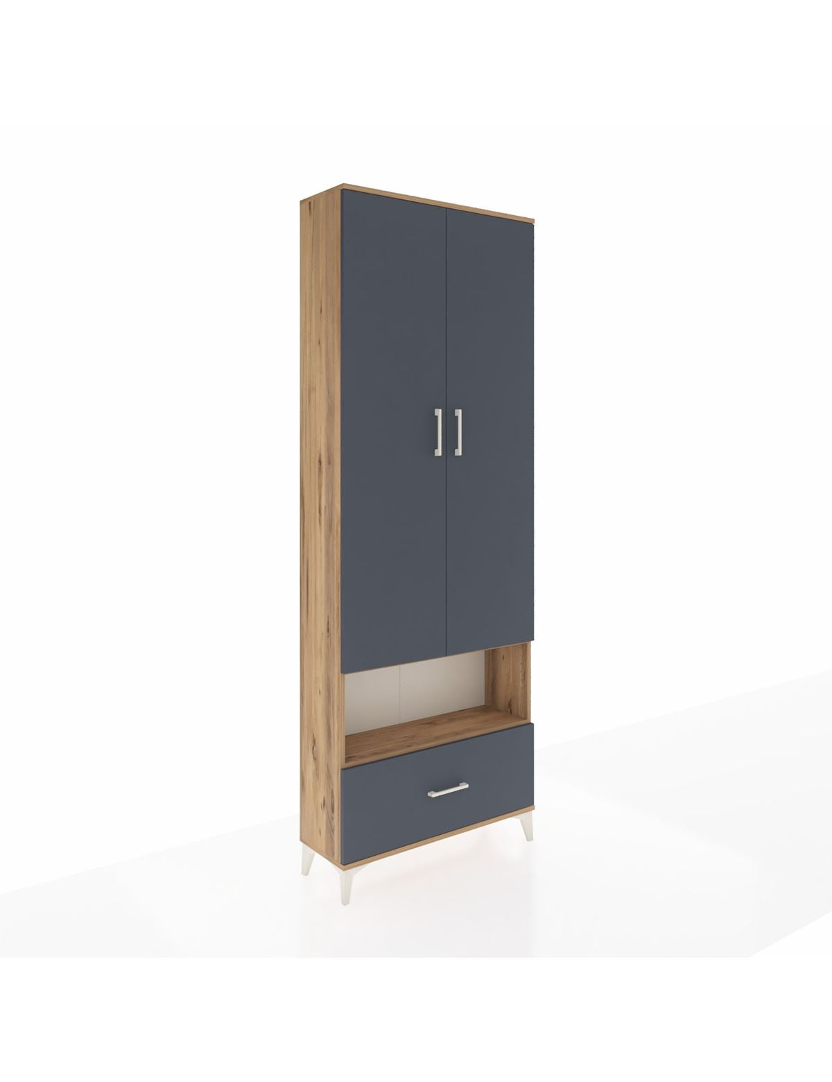 Arges Dolap 2 Raflı Tek Çekmeceli Tek Askılı 88x30x243 Çam-Antrasit