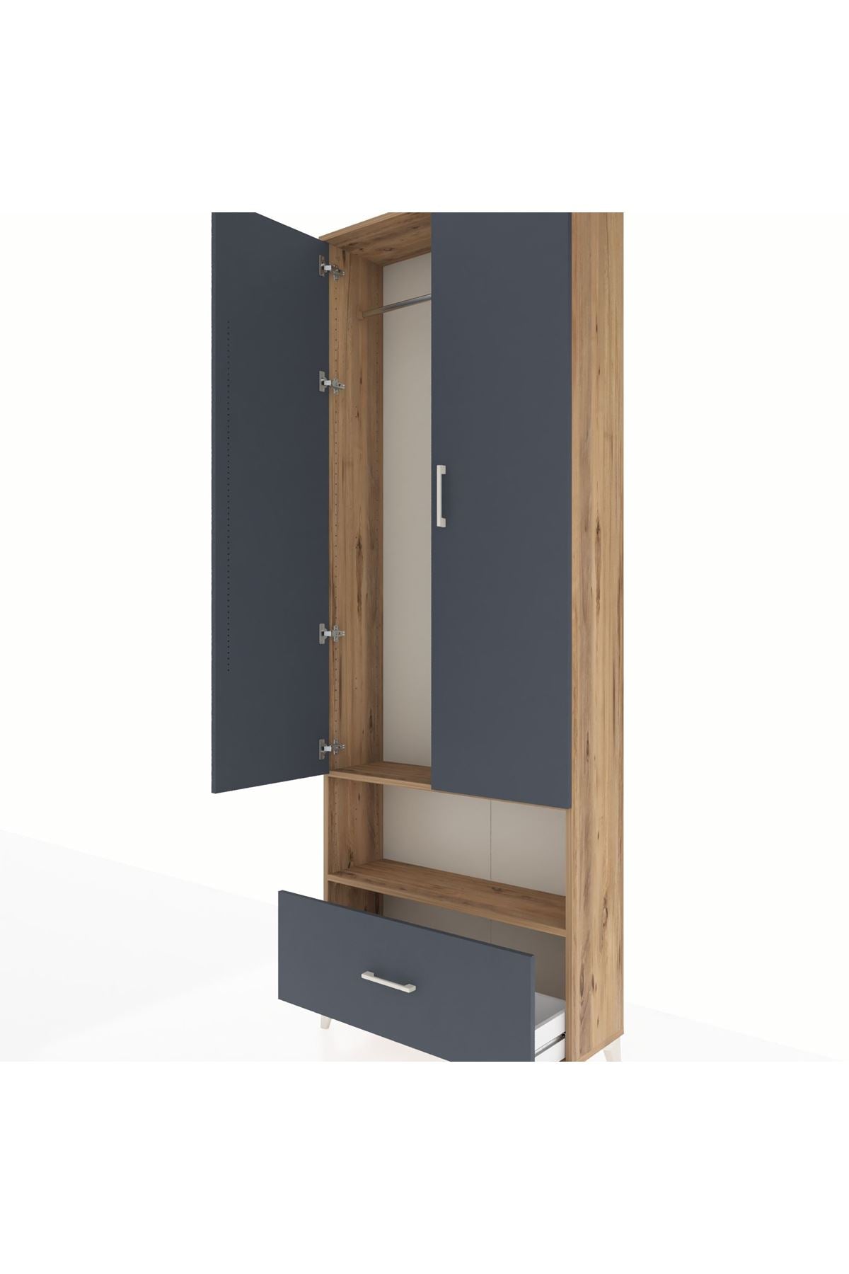 Arges Dolap 2 Raflı Tek Çekmeceli Tek Askılı 88x30x243 Çam-Antrasit