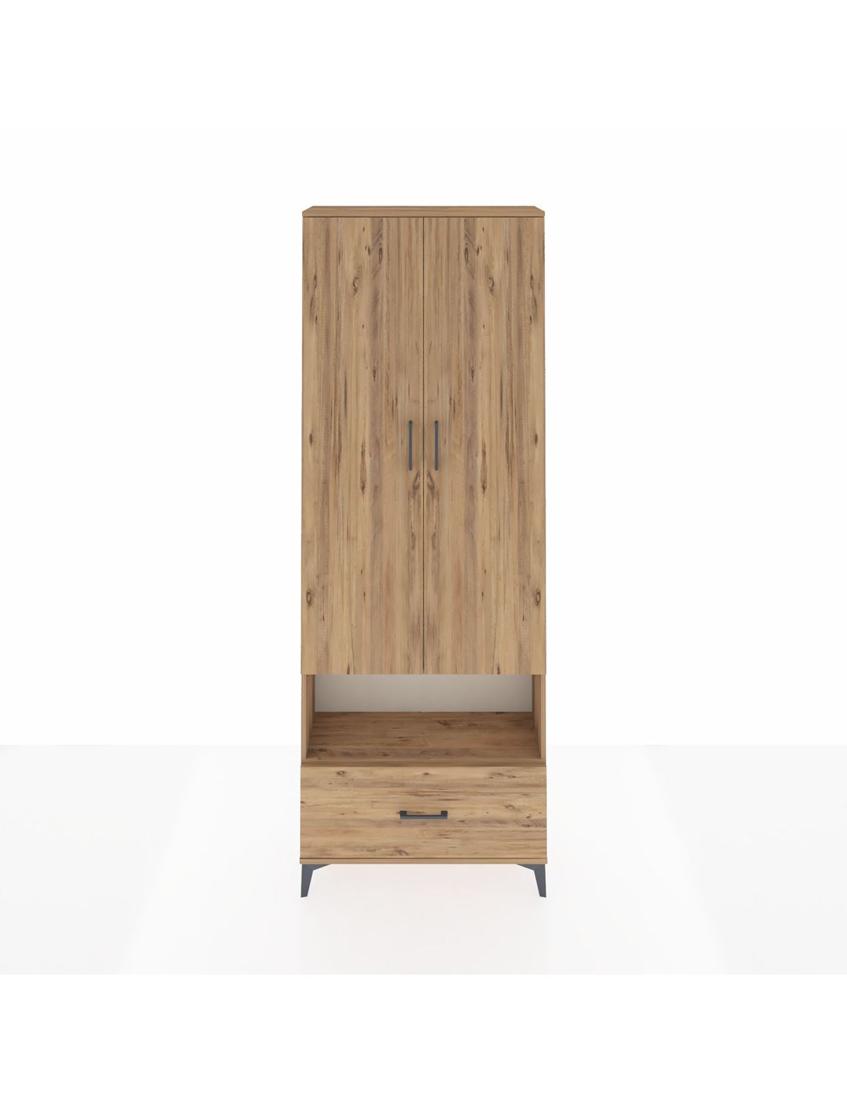 Arges Dolap 2 Raflı Tek Çekmeceli Tek Askılı 88x30x243 Çam-Çam